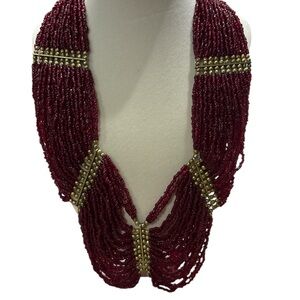 Burgundy Beaded Necklace with Hook Closure